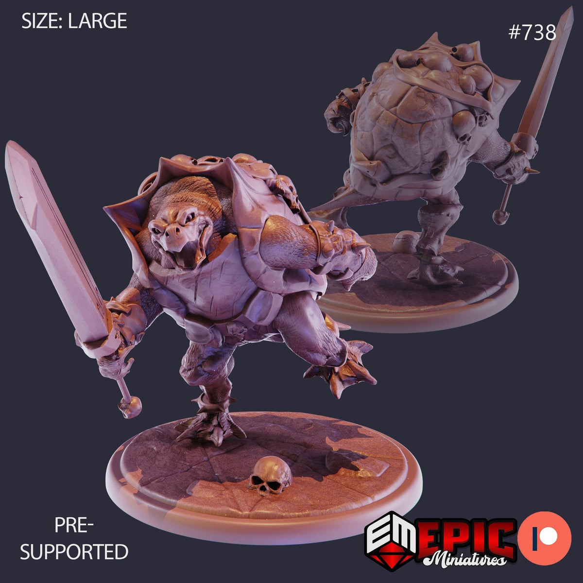 Skull Turtle Option #738 front DND miniature Psionic Overlords 16k resin