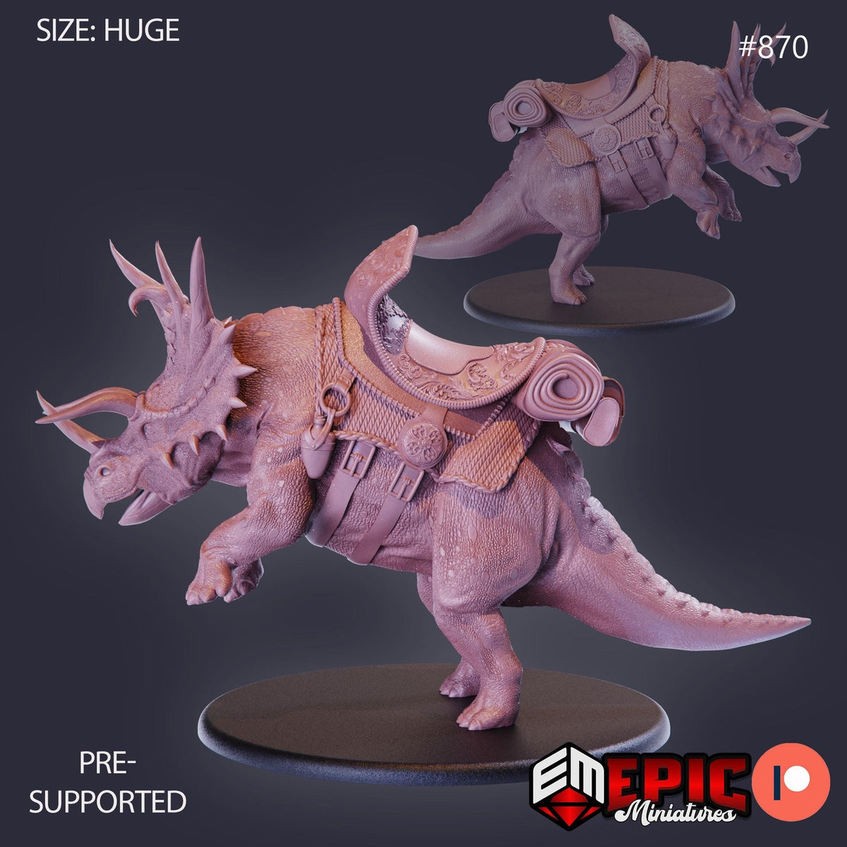 Triceratops Mount Option #870 front DND miniature Lost Paradise 16k resin