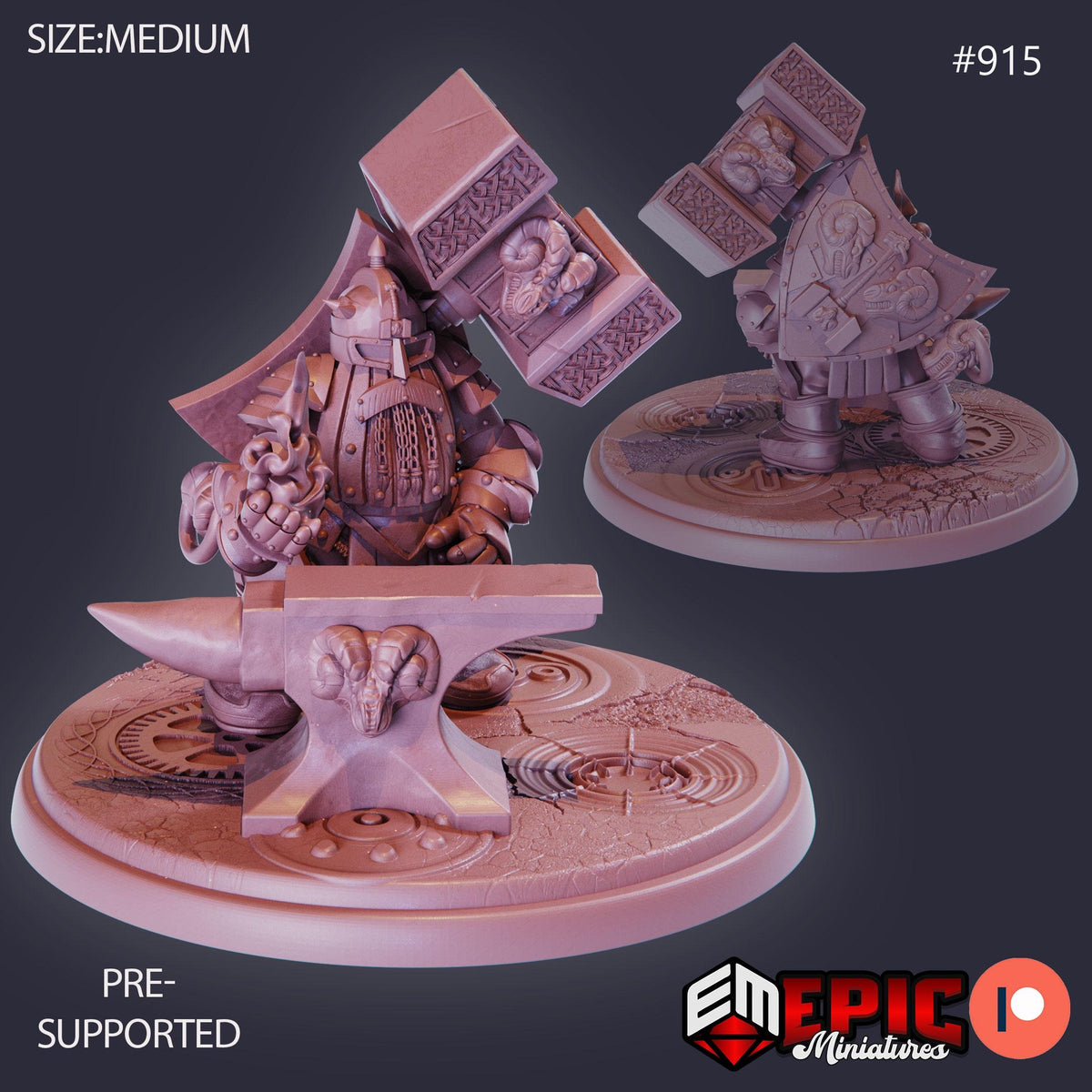 Steel Dwarf Option #915 front DND miniature Gear Town 16k resin