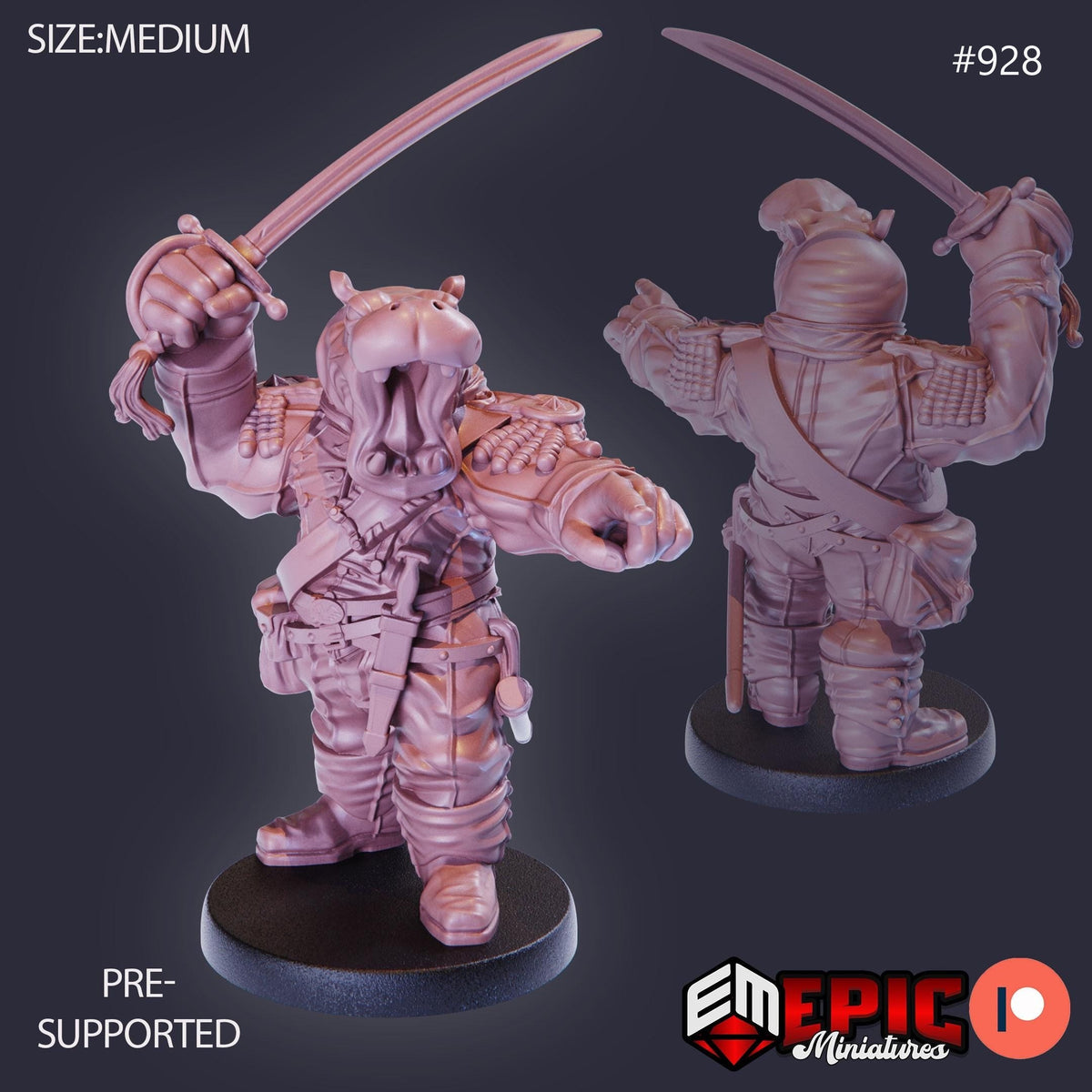 Hippo Soldier Option #928 front DND miniature Gear Town 16k resin