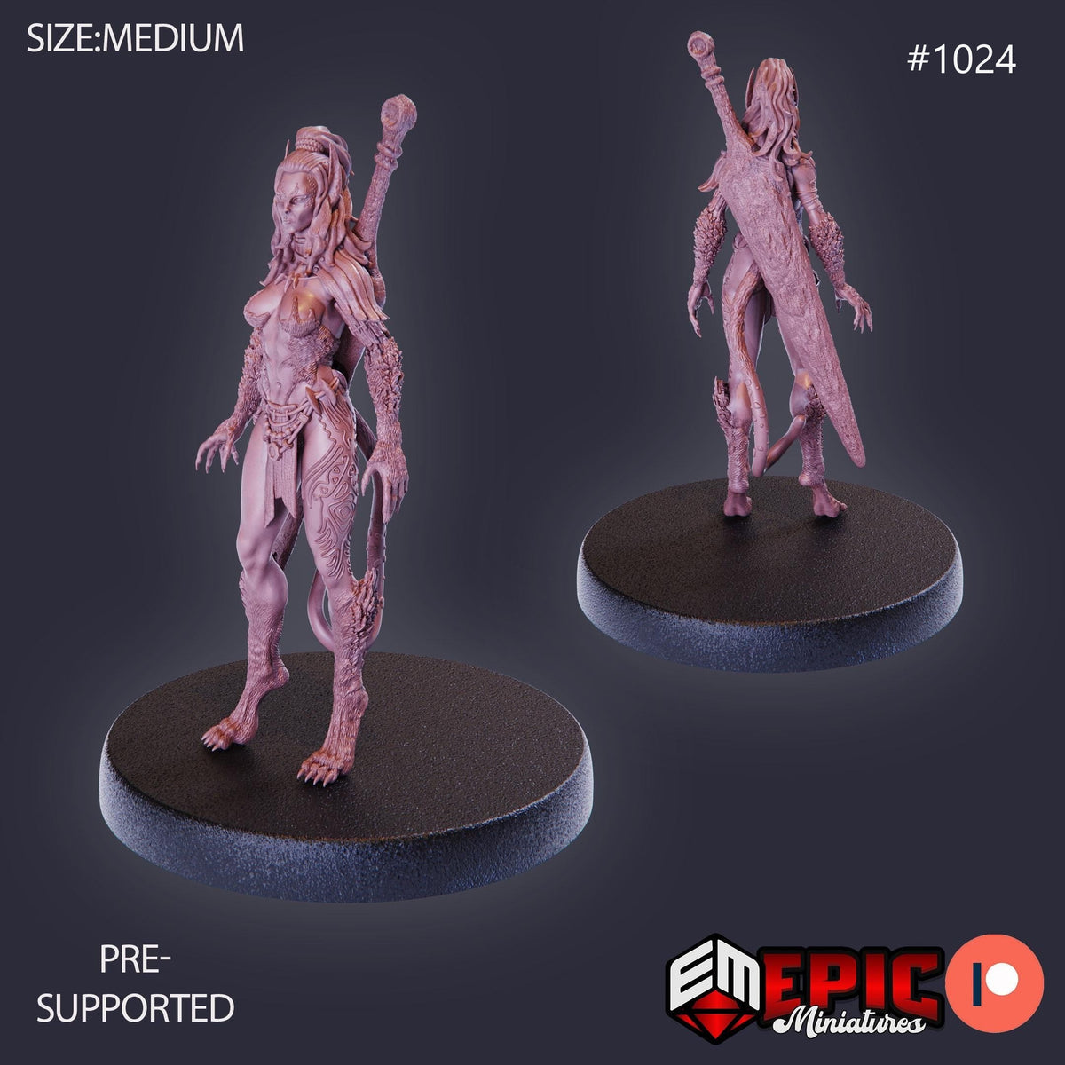 Werejaguar Lady Option #1024 front DND miniature Cannibal Jungle 16k resin