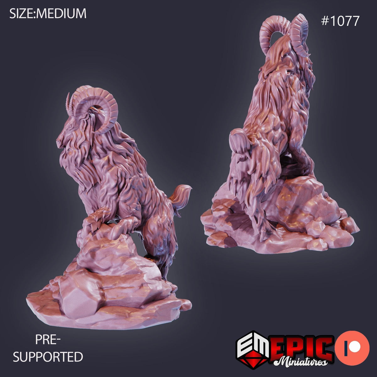 Climbing Ram Option #1077 front DND miniature Savage Mountains 16k resin