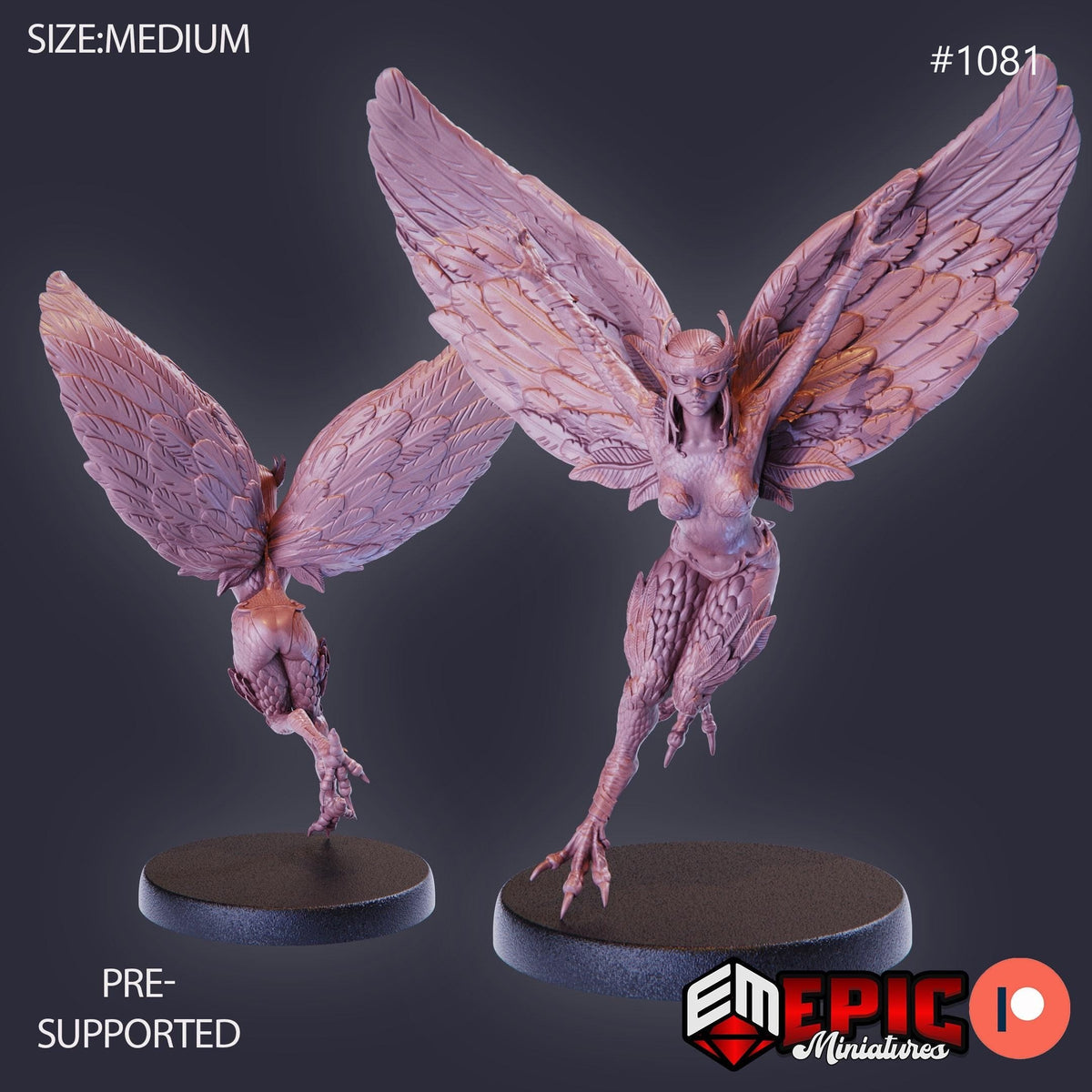 Mountain Harpy Option #1081 front DND miniature Savage Mountains 16k resin