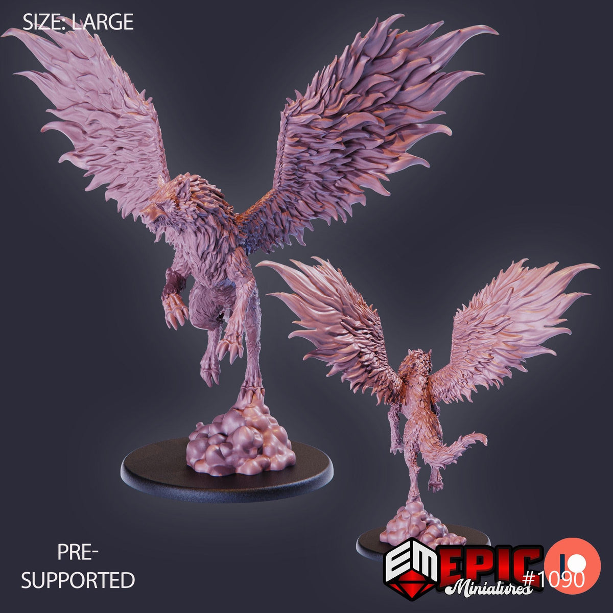 Winged Wolf Option #1090 front DND miniature Savage Mountains 16k resin