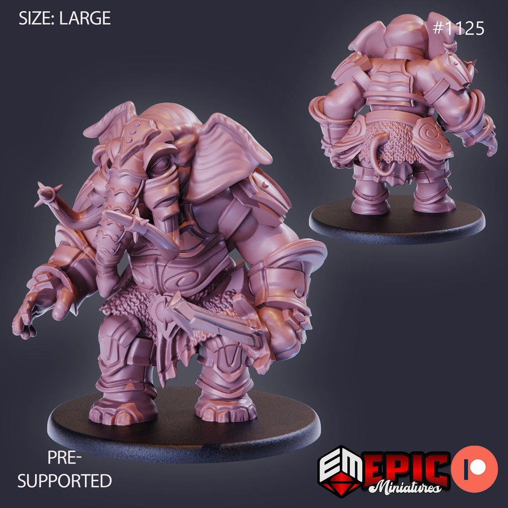 Elephant Folk Paladin Option #1125 front DND miniature Hour of Demons 16k resin