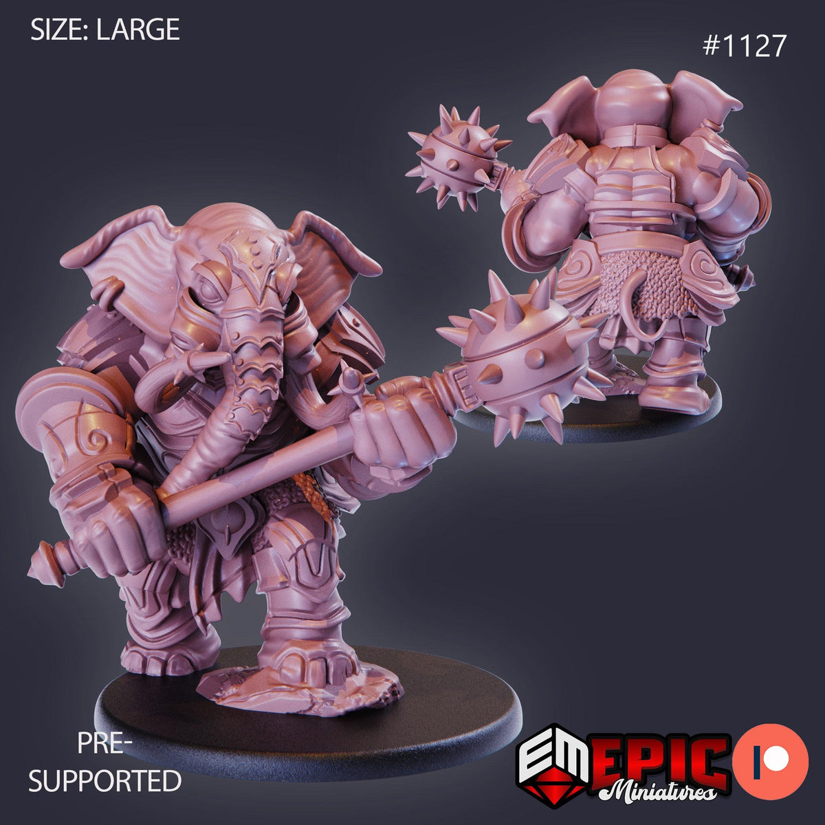 Elephant Folk Paladin Option #1127 front DND miniature Hour of Demons 16k resin