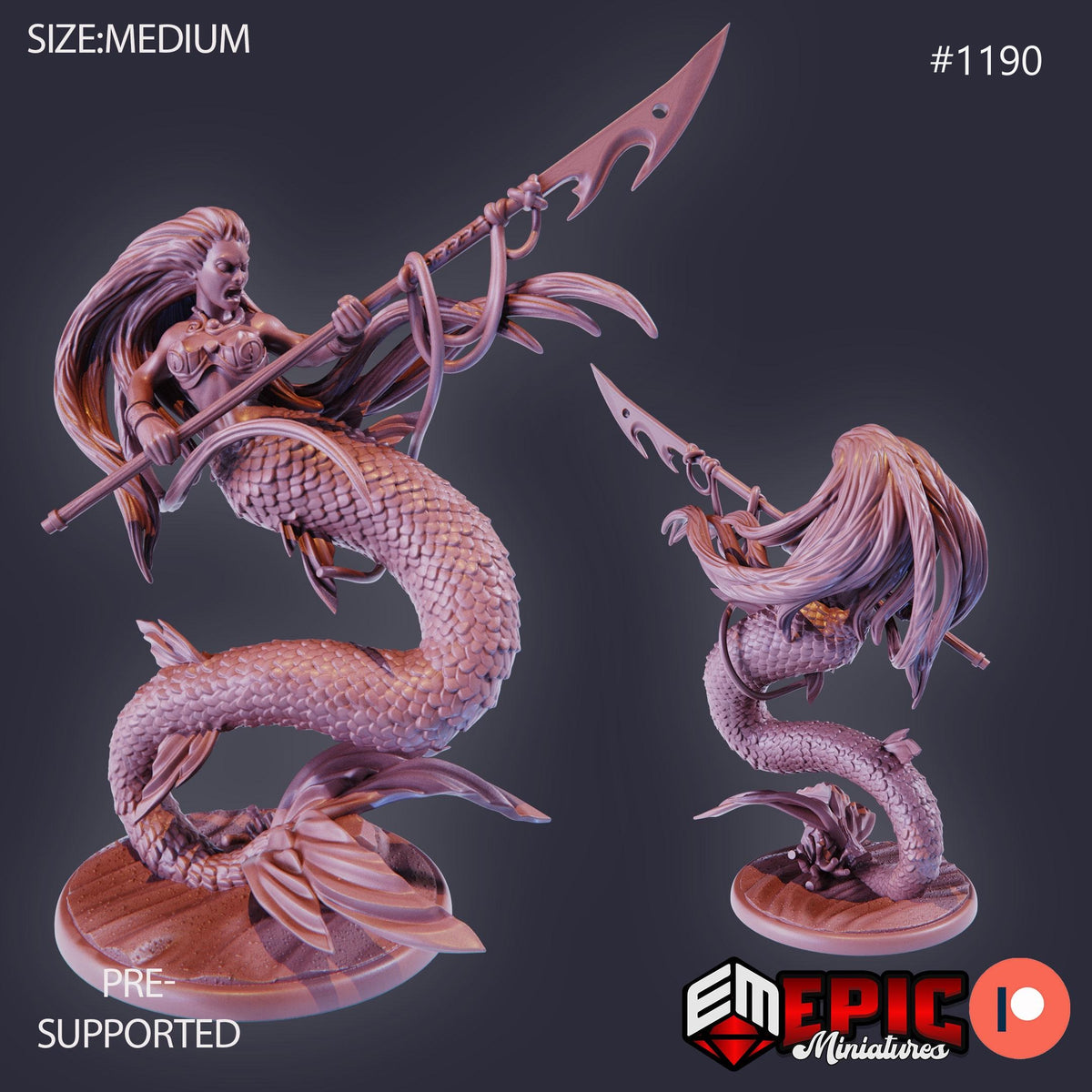 Mermaid Option #1190 front DND miniature Underwater Mayhem 16k resin