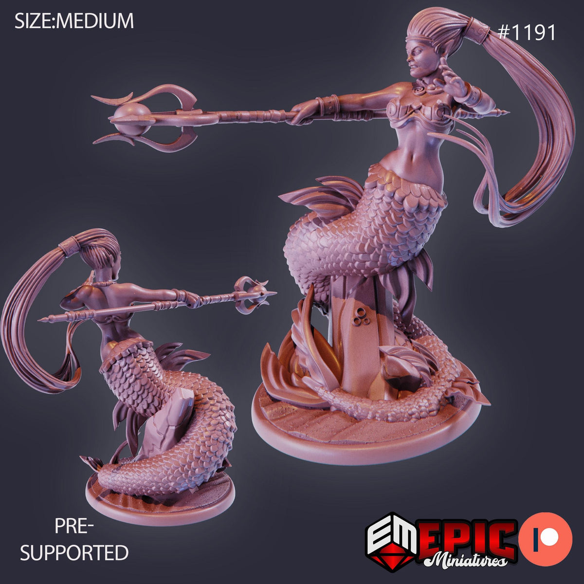 Mermaid Option #1191 front DND miniature Underwater Mayhem 16k resin