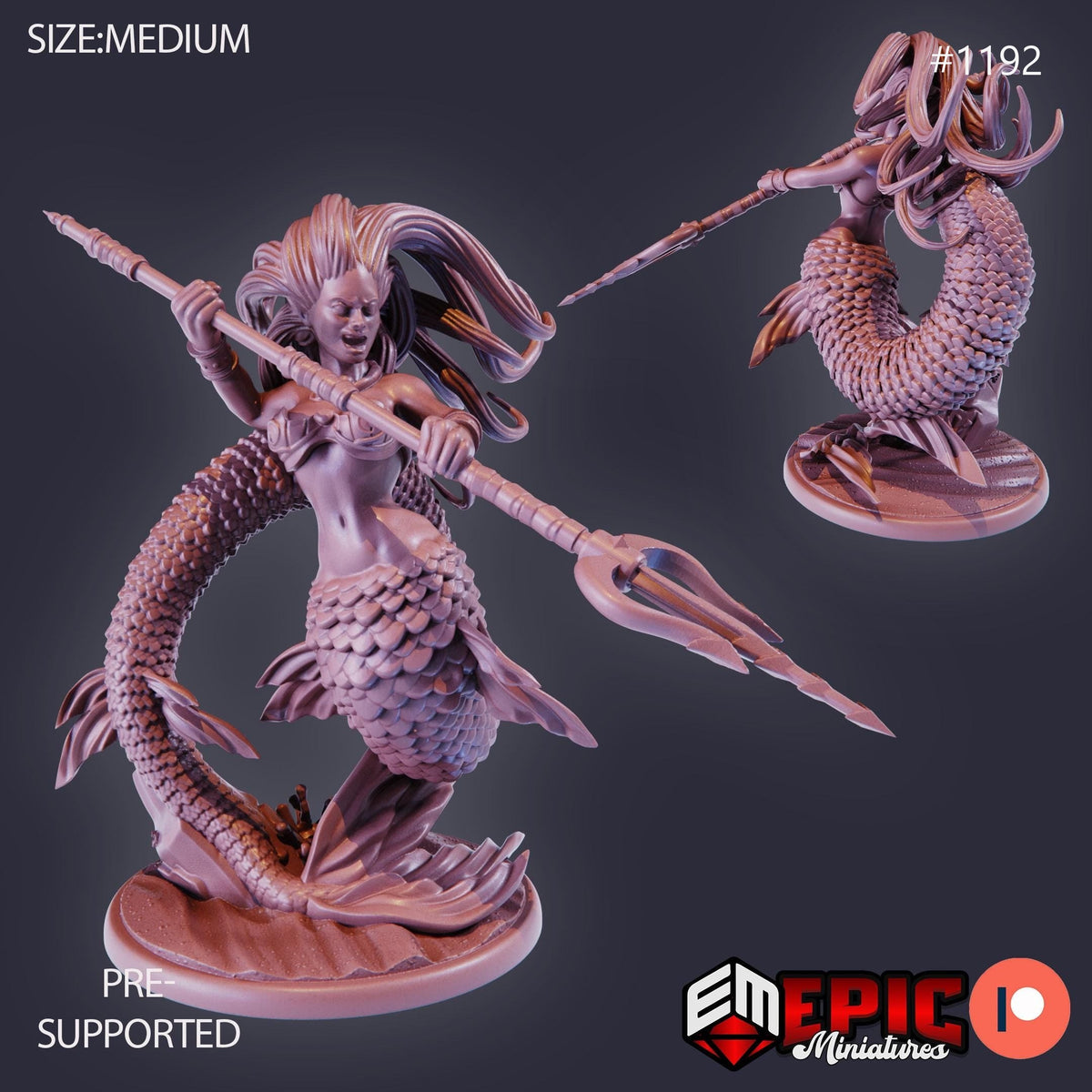 Mermaid Option #1192 front DND miniature Underwater Mayhem 16k resin