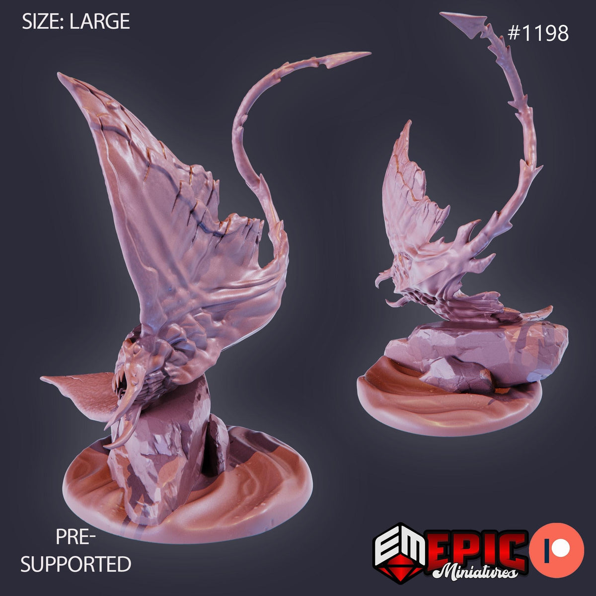 Manta Ray Option #1198 front DND miniature Underwater Mayhem 16k resin