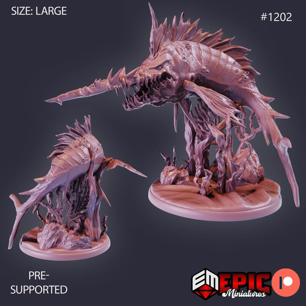 Sword Fish Option #1202 front DND miniature Underwater Mayhem 16k resin