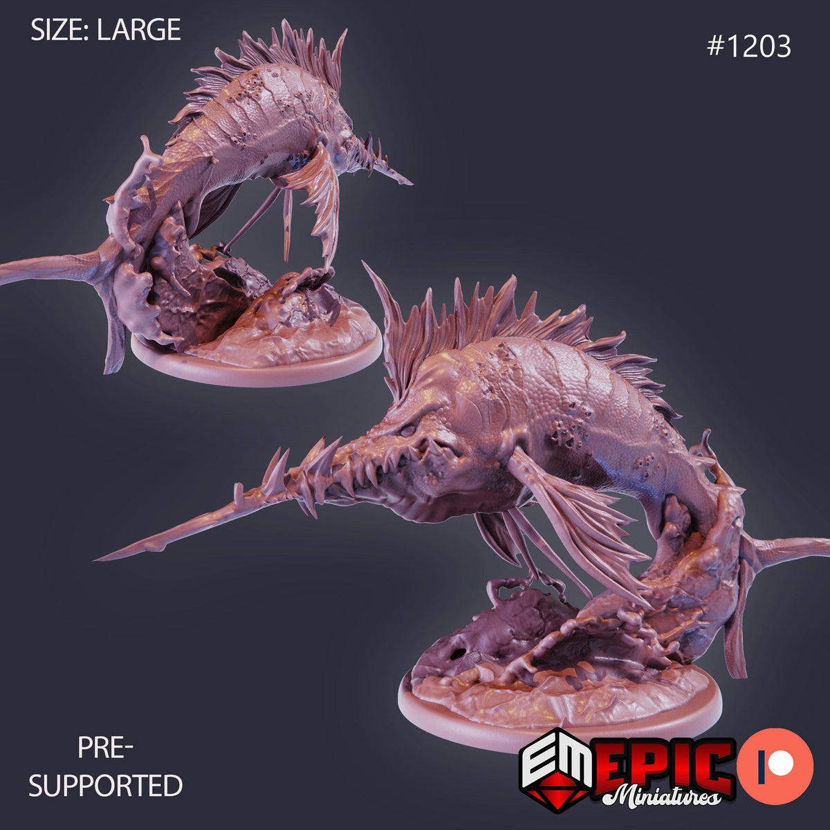 Sword Fish Option #1203 front DND miniature Underwater Mayhem 16k resin