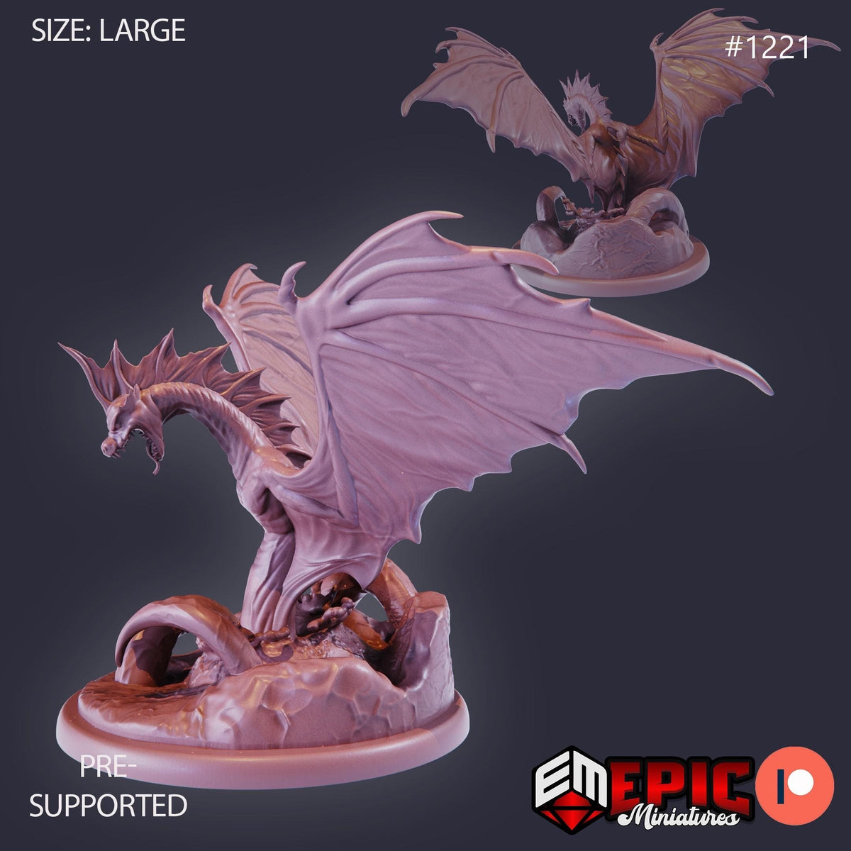 Winged Sea Serpent Option #1221 front DND miniature Underwater Mayhem 16k resin