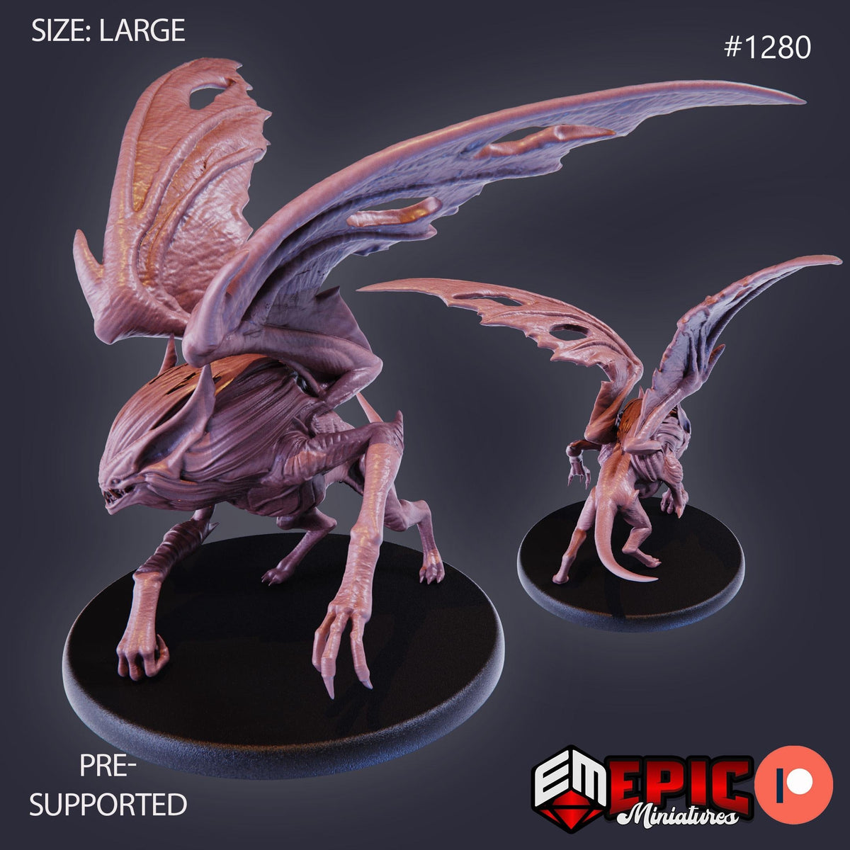 Terror Bat Option #1280 front DND miniature Green Siege 16k resin