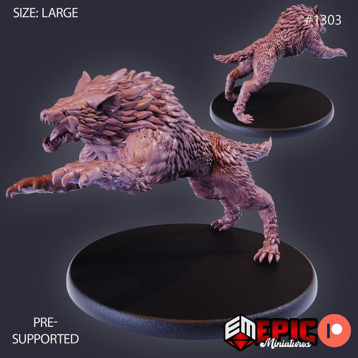 Warg Option #1303 front DND miniature Green Siege 16k resin