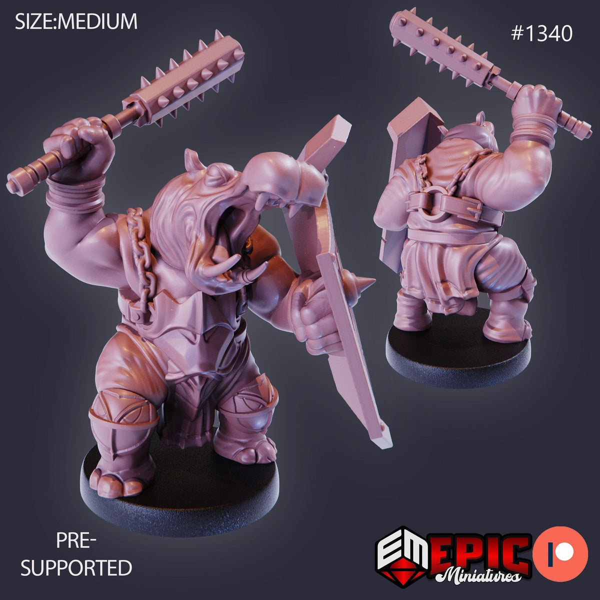 Hippo Warrior Option #1340 front DND miniature Sands of Destiny 16k resin