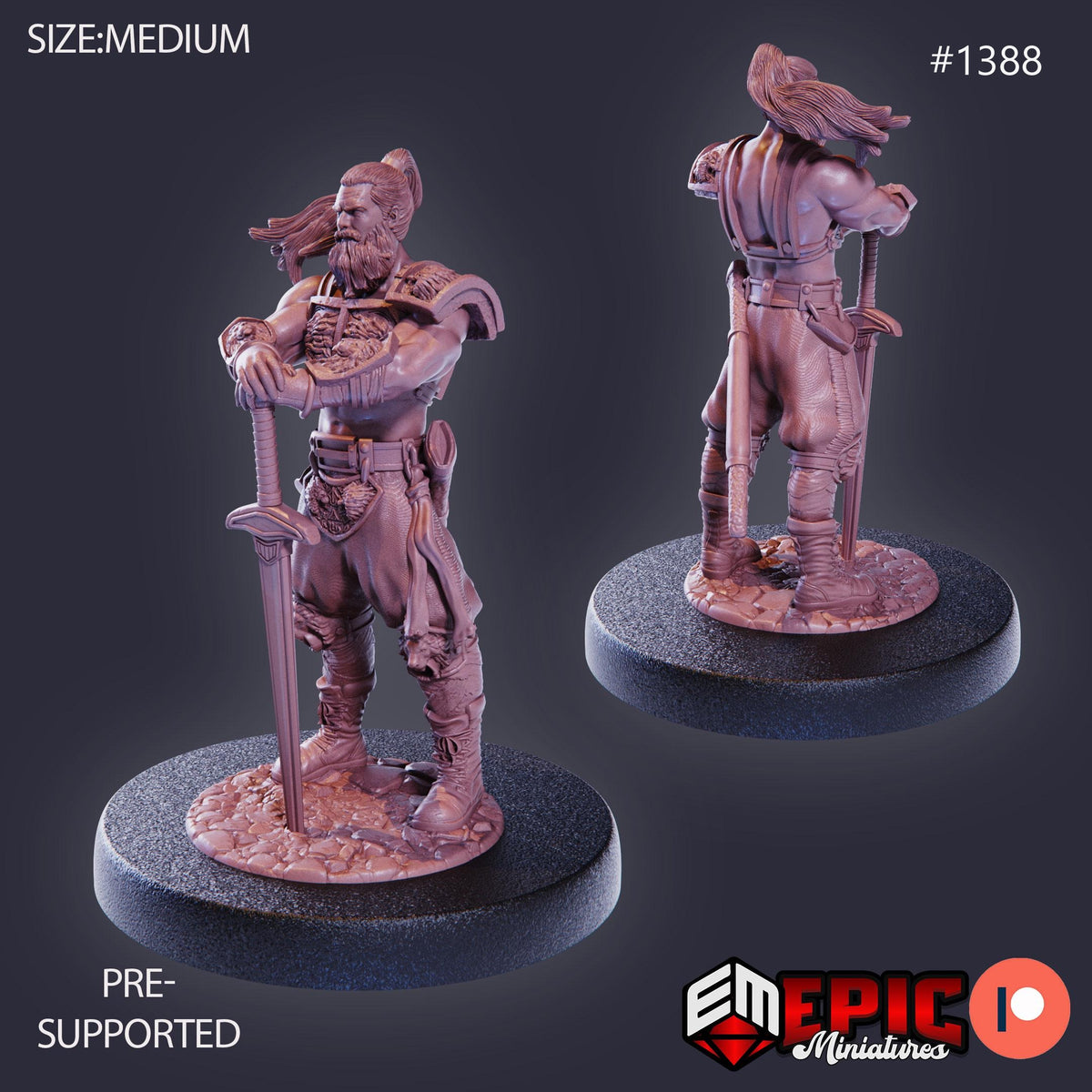 Legendary Warrior Option #1388 front DND miniature Kingdom of Secrets 16k resin