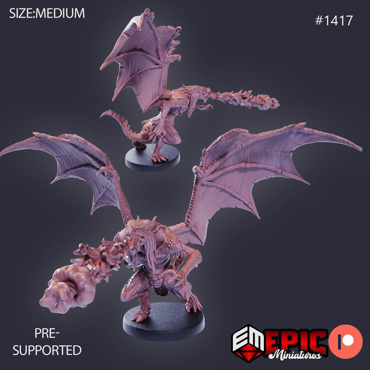 Draconic Demon Red Option #1417 front DND miniature Burning Lands 16k resin