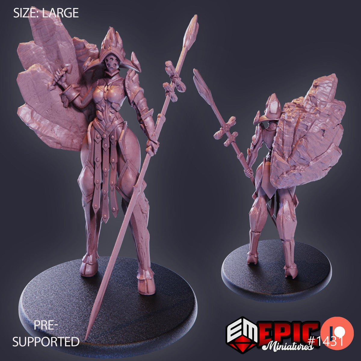 Gaia Shield Maiden Option #1431 front DND miniature Burning Lands 16k resin