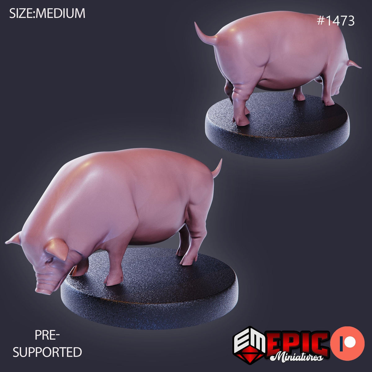 Farm Animal Pig Option #1473 front DND miniature Farm Village 16k resin