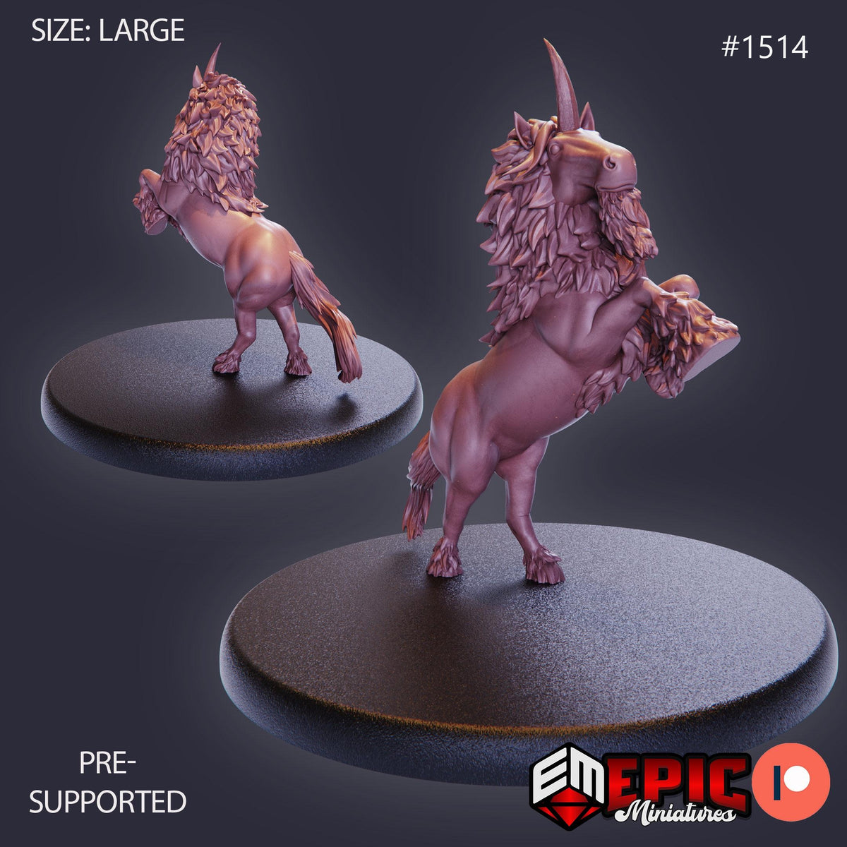 Maned Unicorn Option #1514 front DND miniature Elven Grace 16k resin