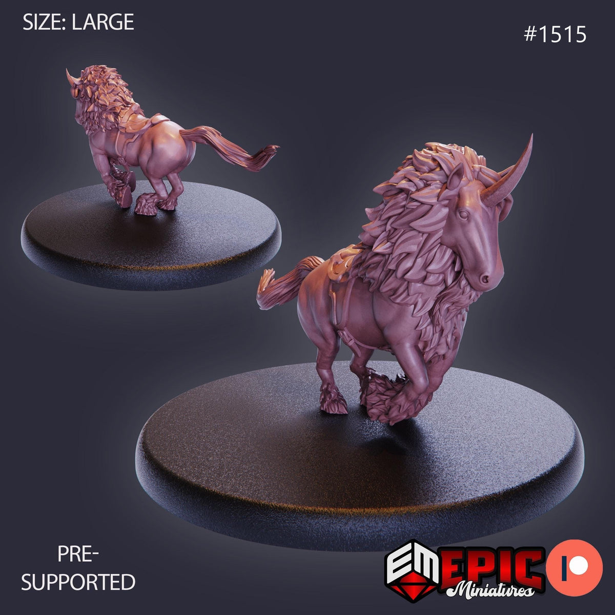 Maned Unicorn Option #1515 front DND miniature Elven Grace 16k resin