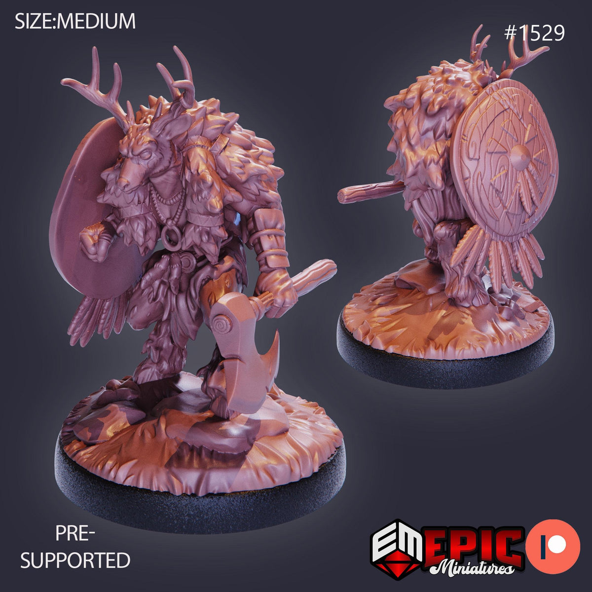 Deer Folk Option #1529 front DND miniature Barbarian Winter 16k resin