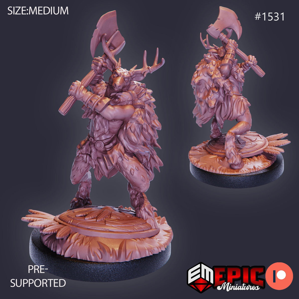 Deer Folk Option #1531 front DND miniature Barbarian Winter 16k resin