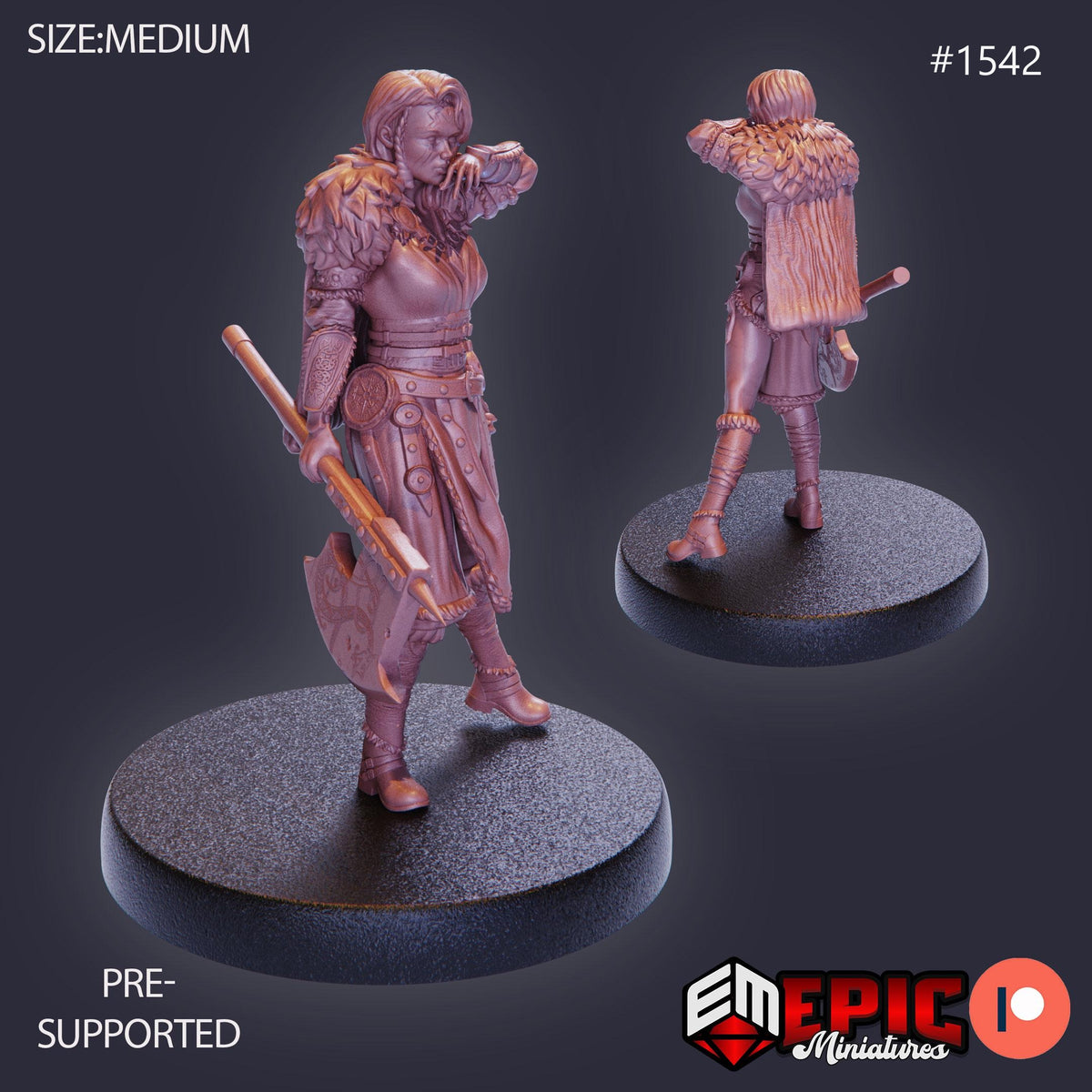 Barbarian Female Option #1542 front DND miniature Barbarian Winter 16k resin