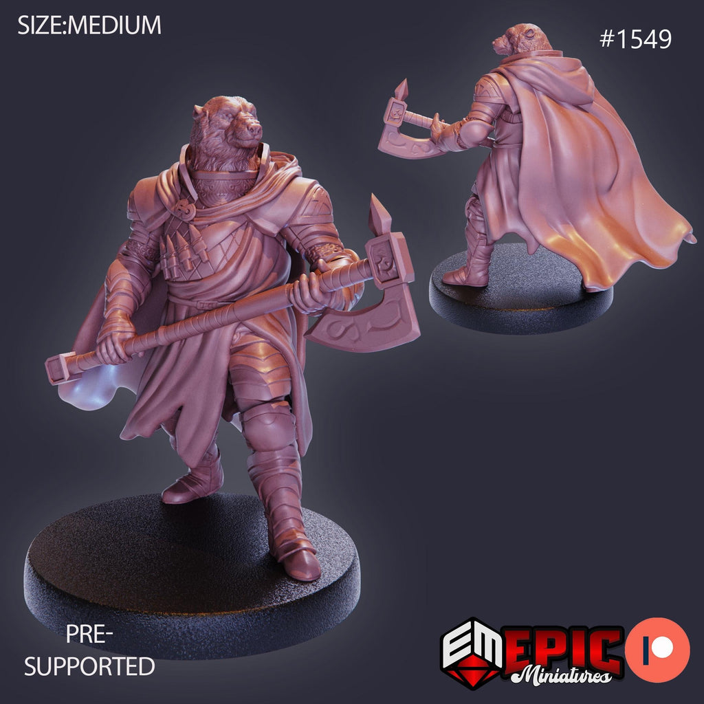 Polar Bear Paladin Option #1549 front DND miniature Barbarian Winter 16k resin