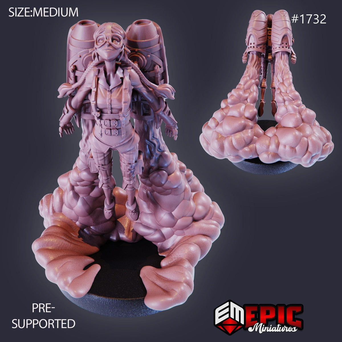 Jetpack Girl Susi Option #1732 front DND miniature Steam Constructs 16k resin