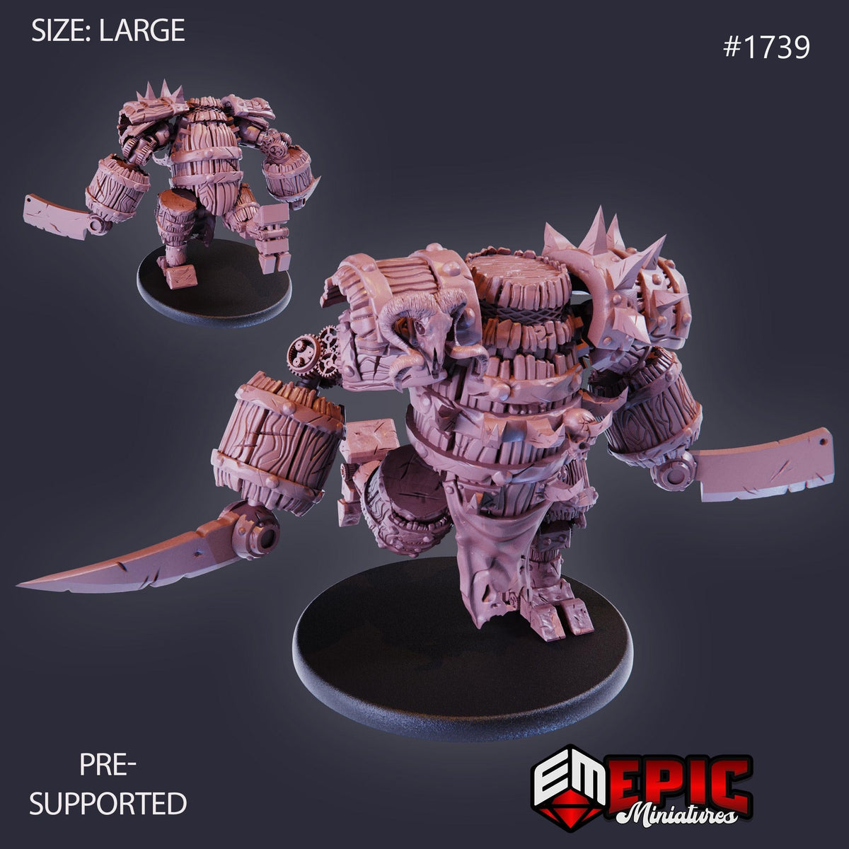 Barrel Construct Option #1739 front DND miniature Steam Constructs 16k resin
