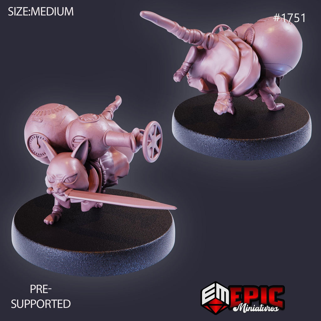 Wandering Neko Option #1751 front DND miniature Steam Constructs 16k resin