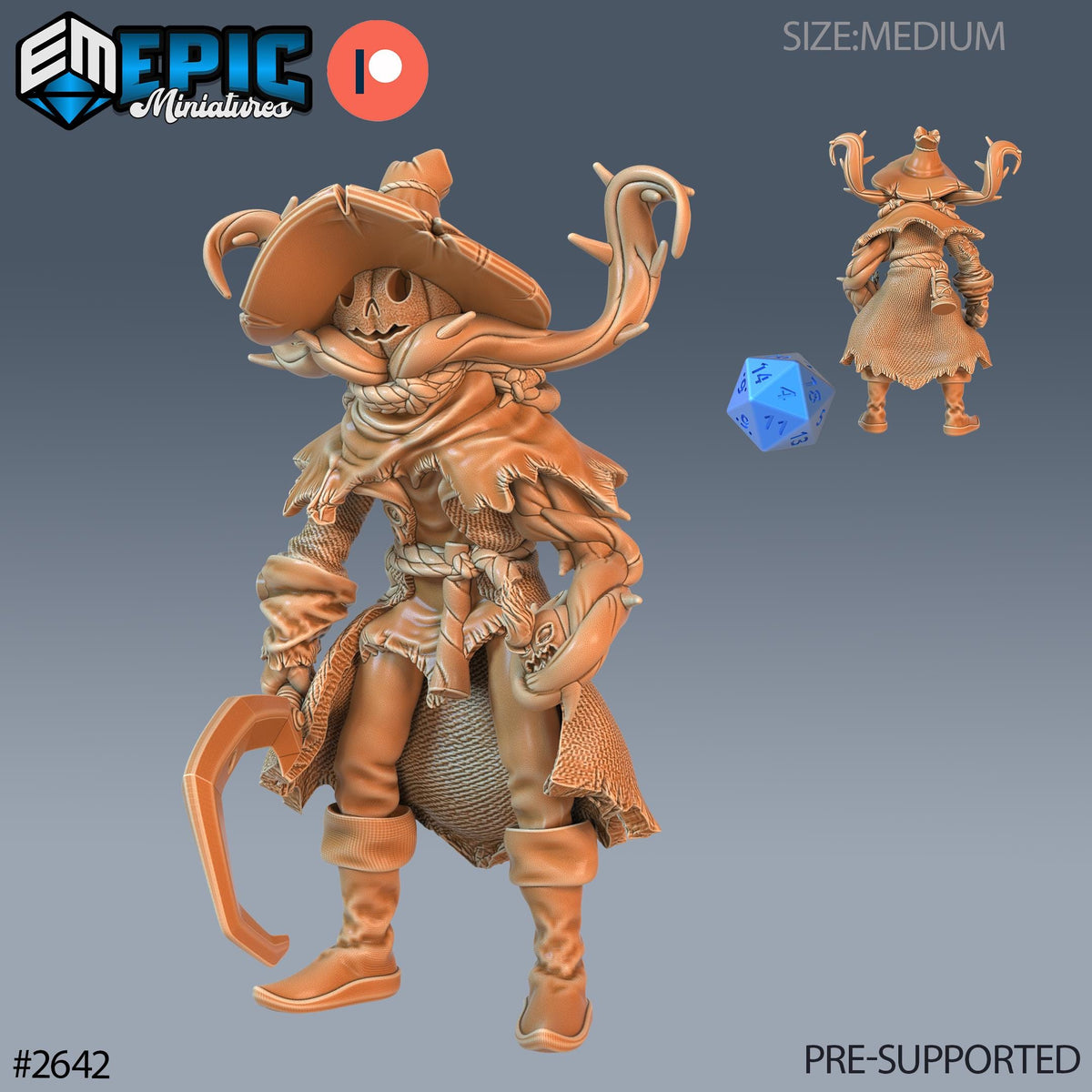 Pumpkin Scarecrow Option #2642 front DND miniature Little Folk 16k resin