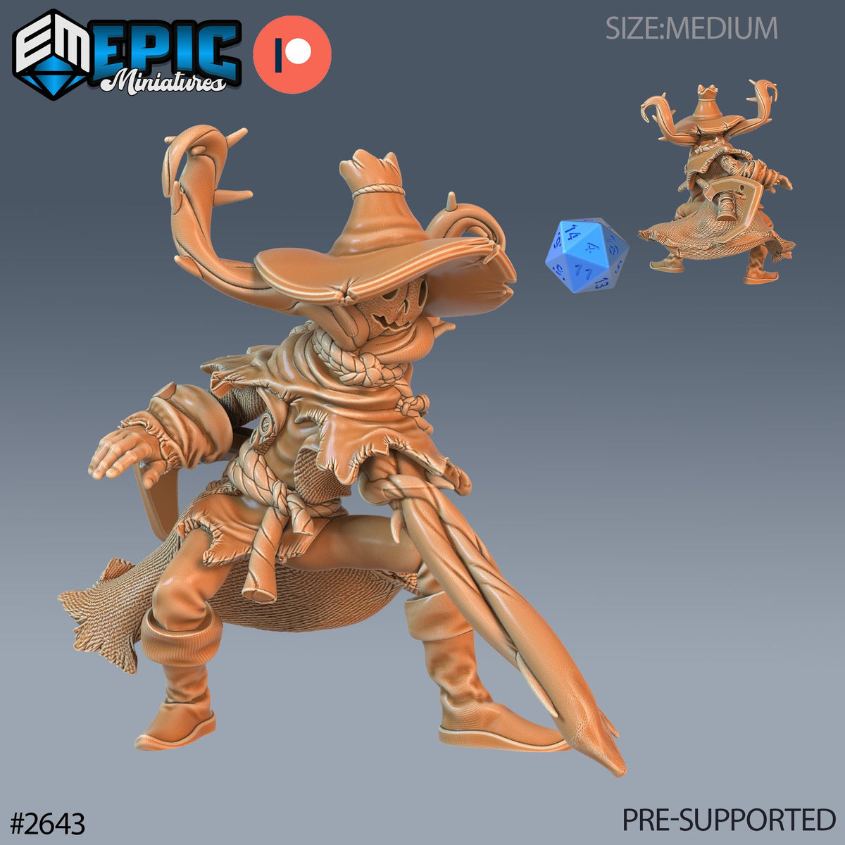Pumpkin Scarecrow Option #2643 front DND miniature Little Folk 16k resin