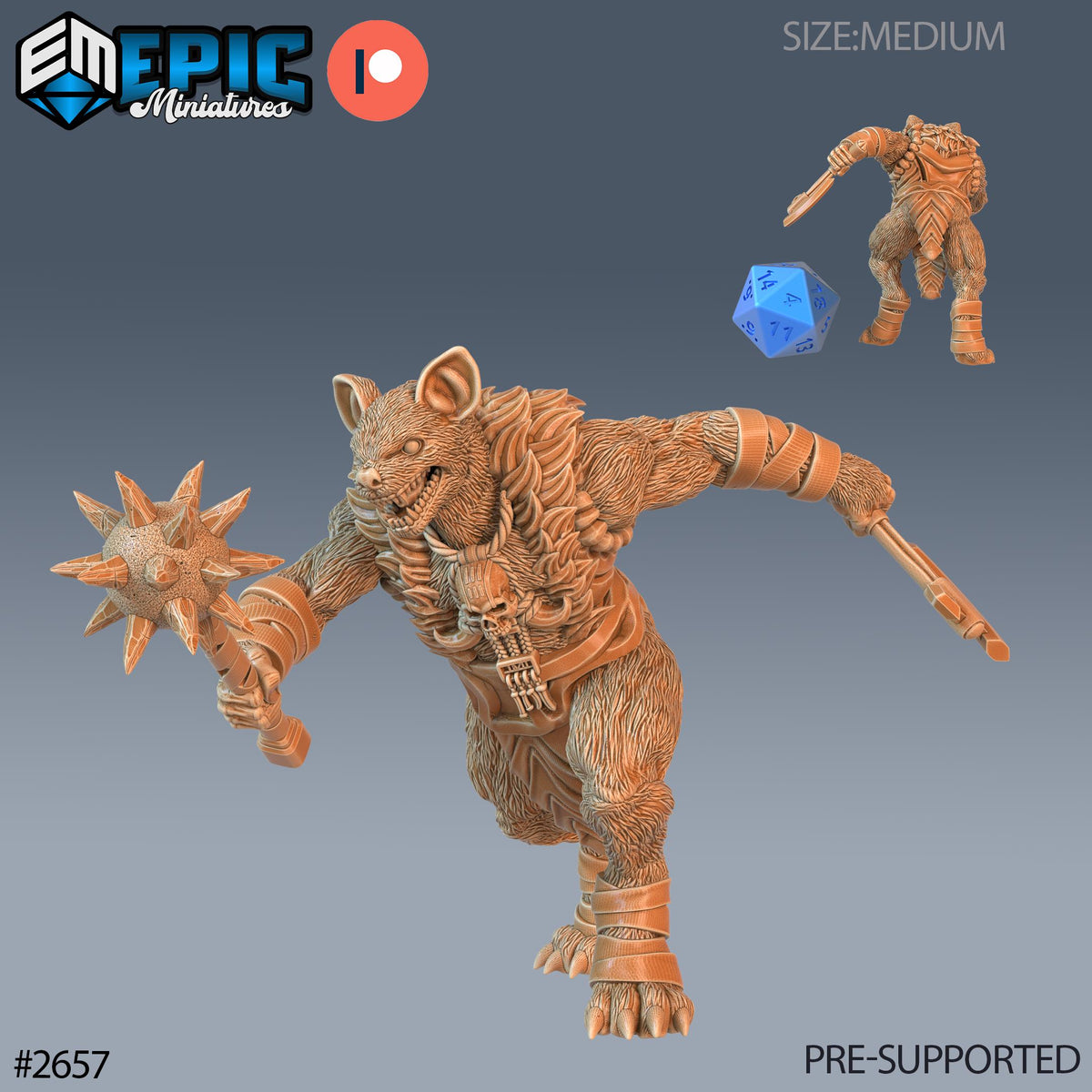Prairie Gnoll Option #2657 front DND miniature Little Folk 16k resin