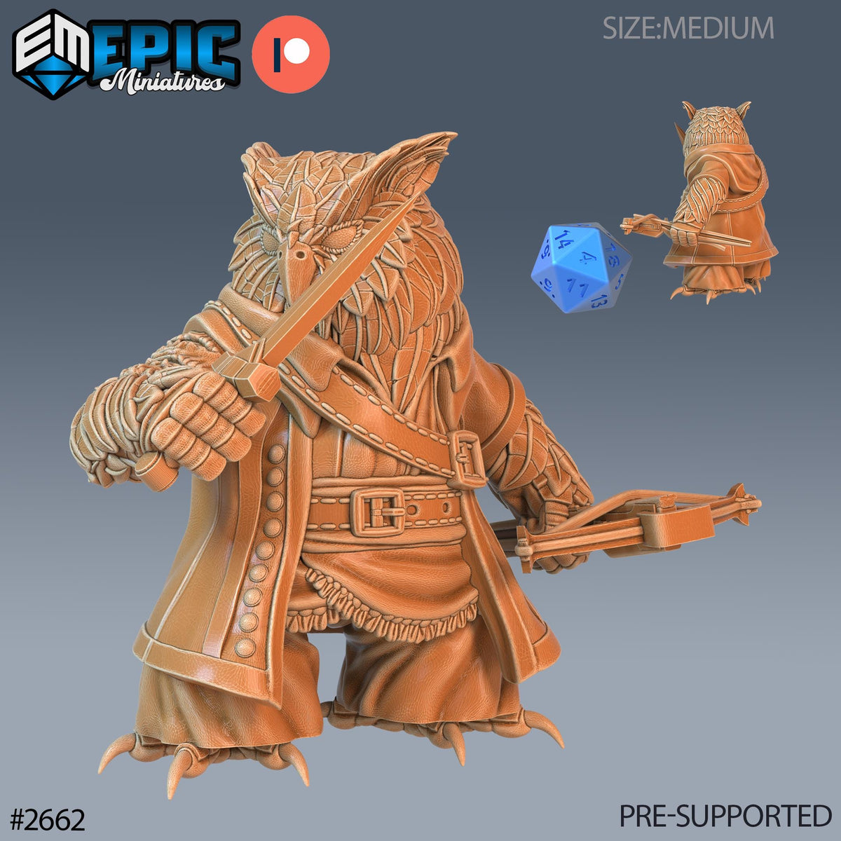 Bird Folk Owl Ranger Option #2662 front DND miniature Little Folk 16k resin