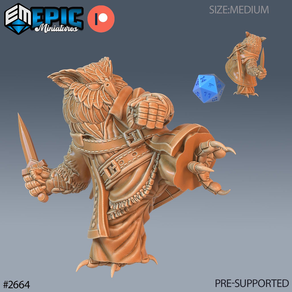 Bird Folk Owl Ranger Option #2664 front DND miniature Little Folk 16k resin