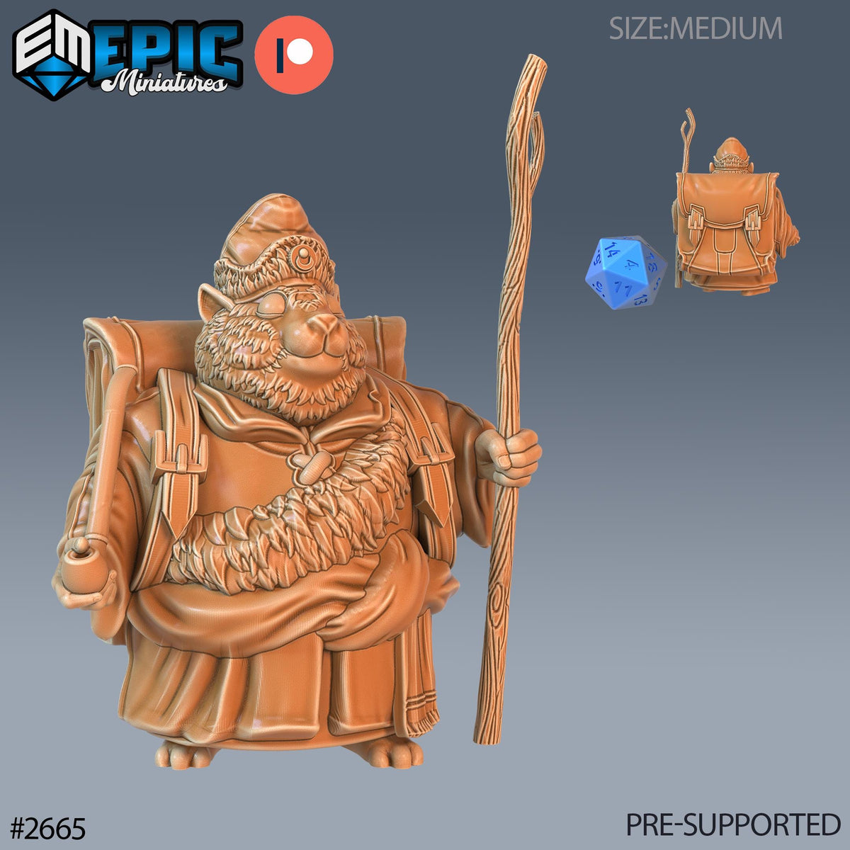 Traveling Hamster Monk Option #2665 front DND miniature Little Folk 16k resin