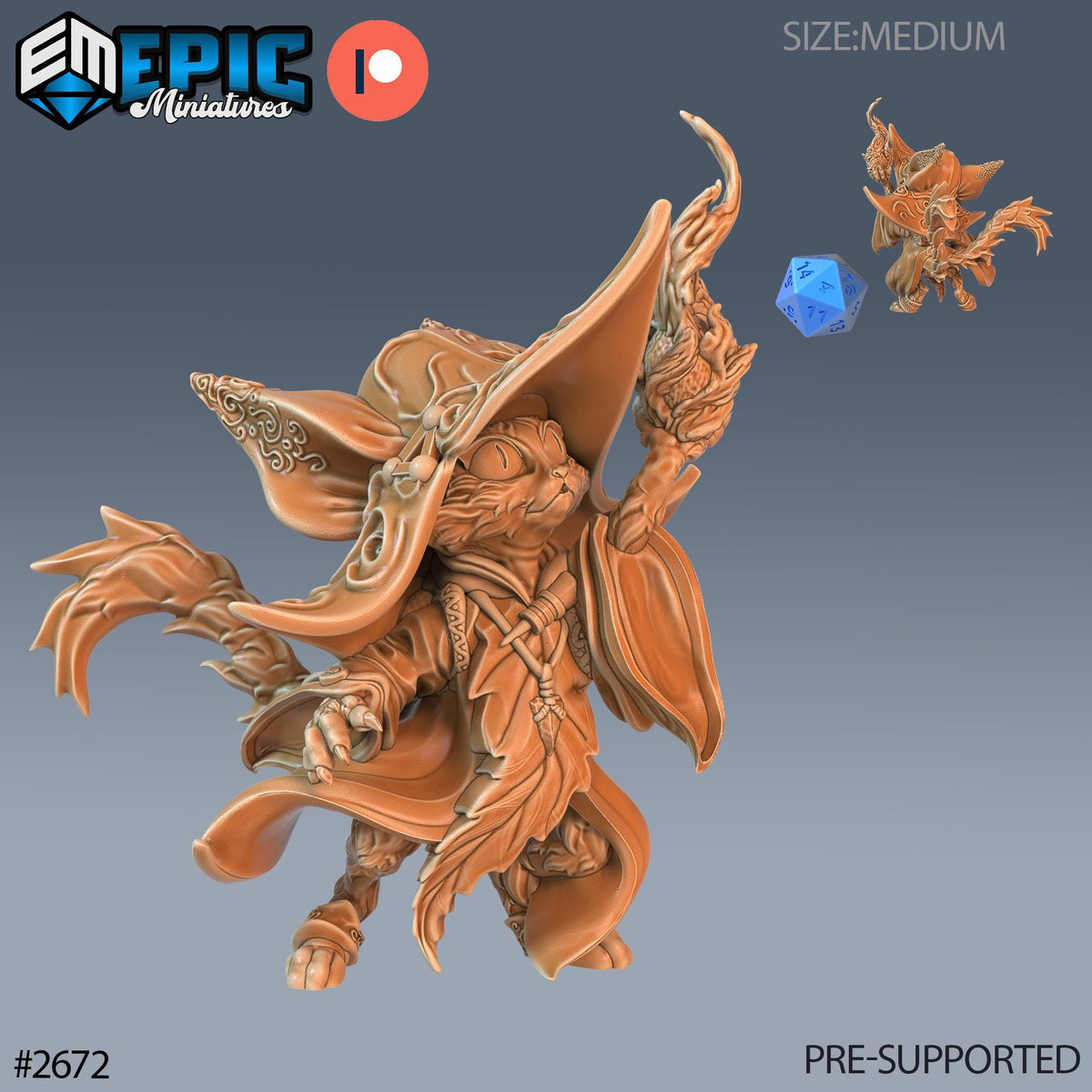 Cat Folk Druid Option #2672 front DND miniature Little Folk 16k resin