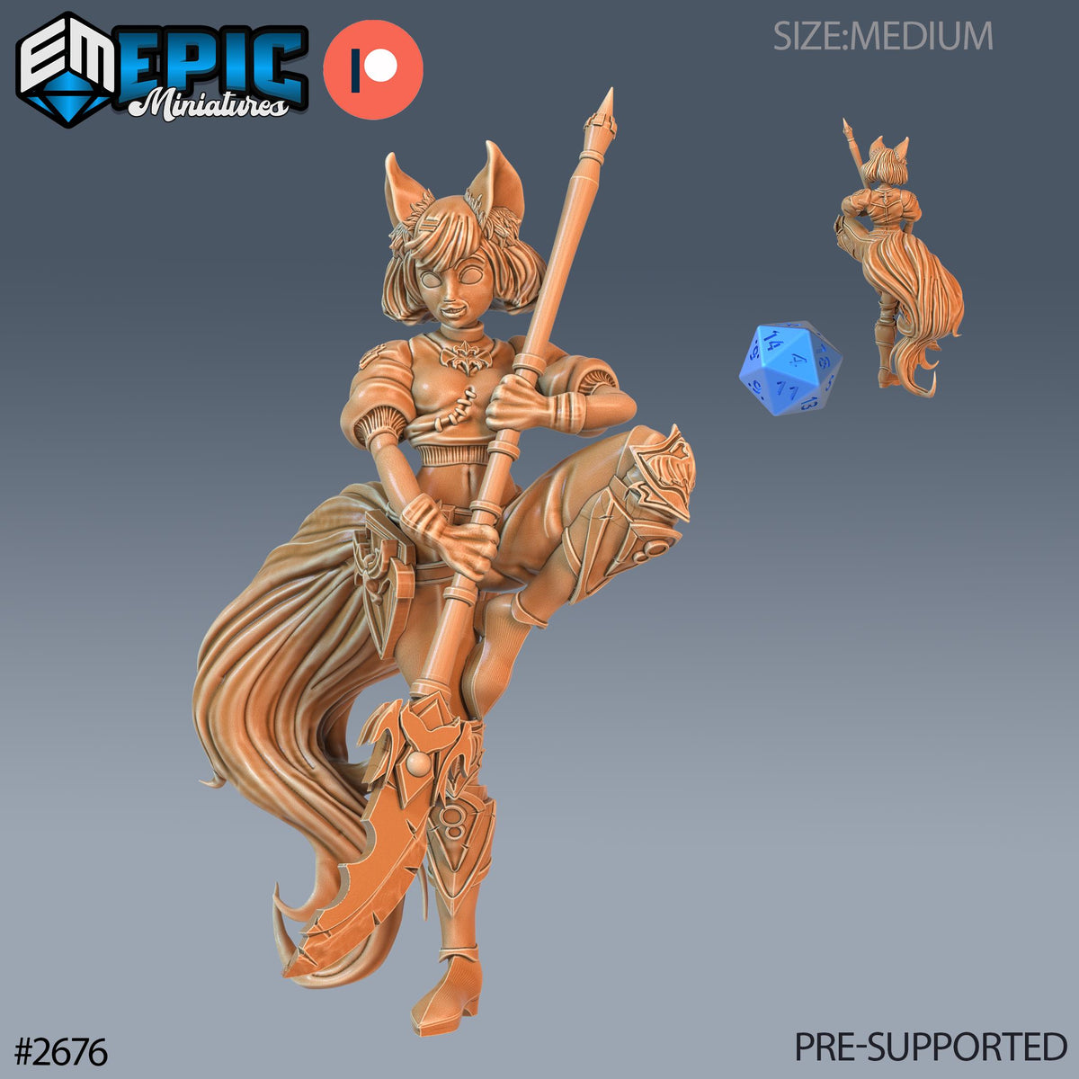 Fennec Girl Option #2676 front DND miniature Little Folk 16k resin