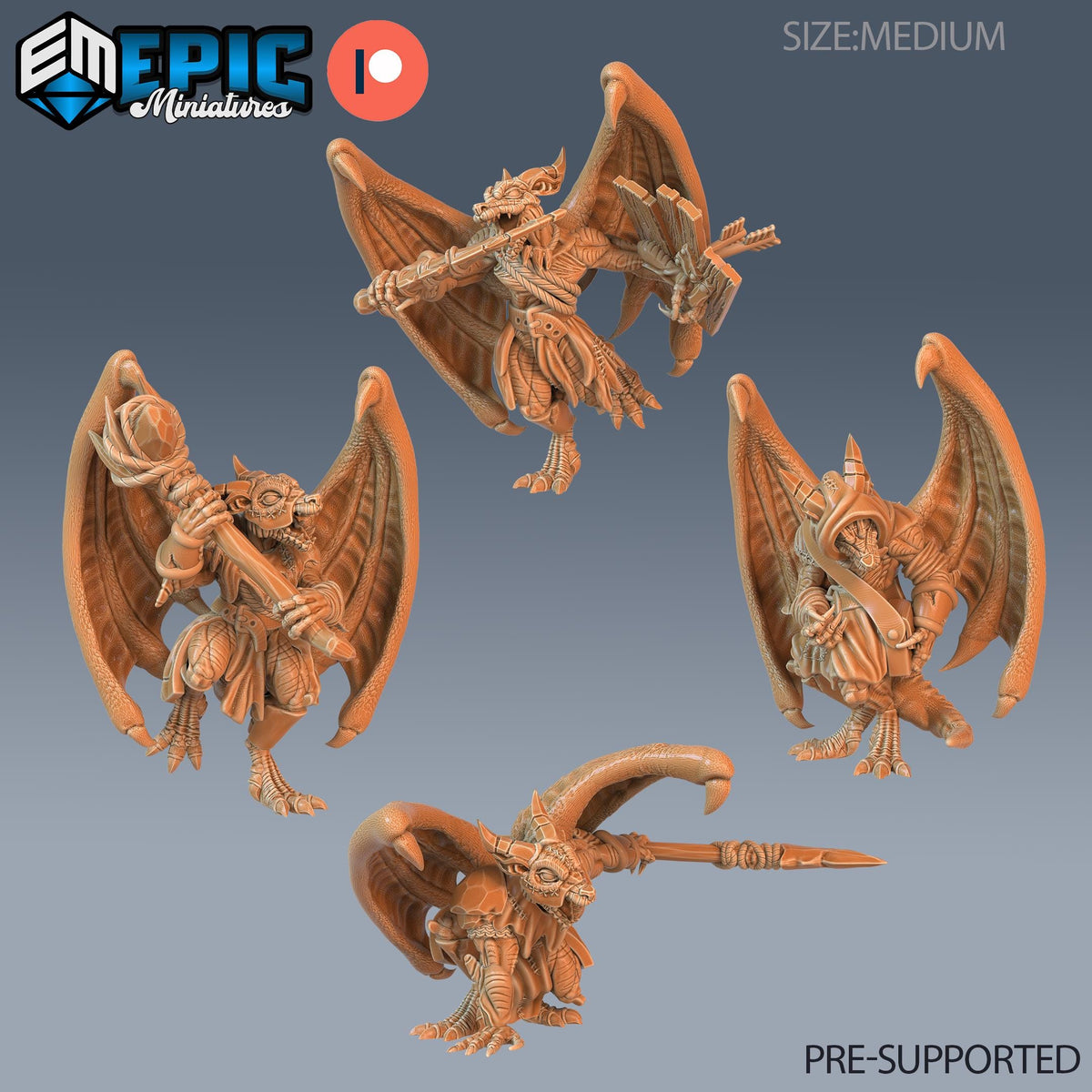 Winged Kobold Tribe Set of 4 DND miniatures group photo Reptiles of War