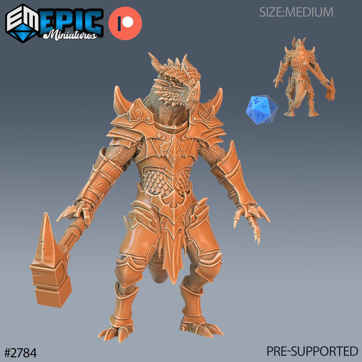 Dragonborn Warrior Option #2784 front DND miniature Reptiles of War 16k resin