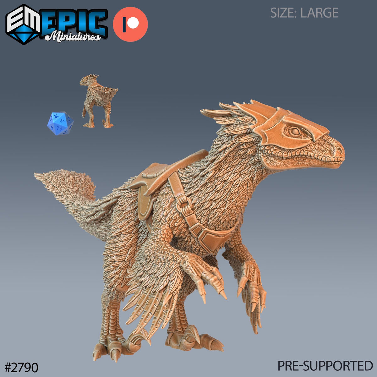 Feathered Raptor Option #2790 front DND miniature Reptiles of War 16k resin
