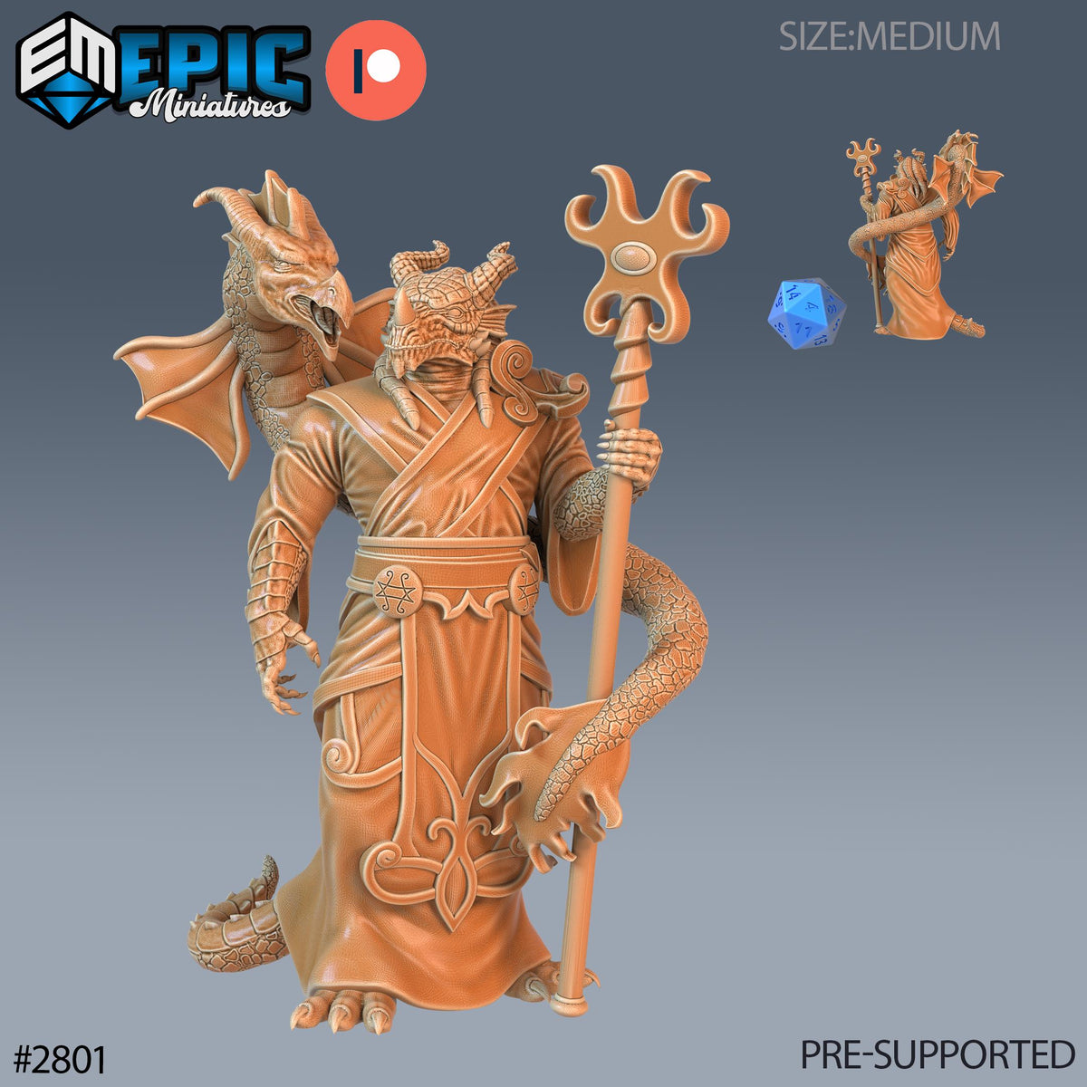 Dragonborn Priest Option #2801 front DND miniature Reptiles of War 16k resin