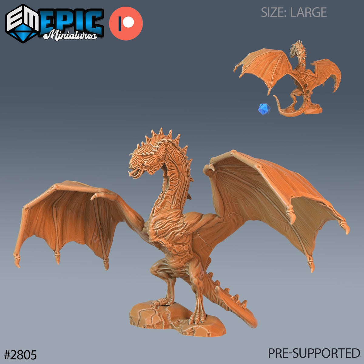 Cave Wyvern Option #2805 front DND miniature Reptiles of War 16k resin