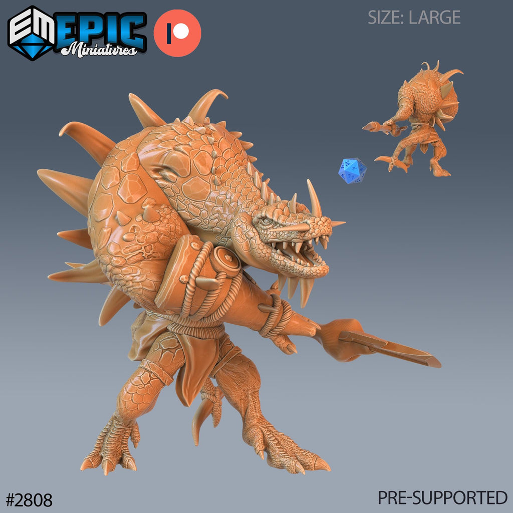 Crocodile Hunchback Option #2808 front DND miniature Reptiles of War 16k resin