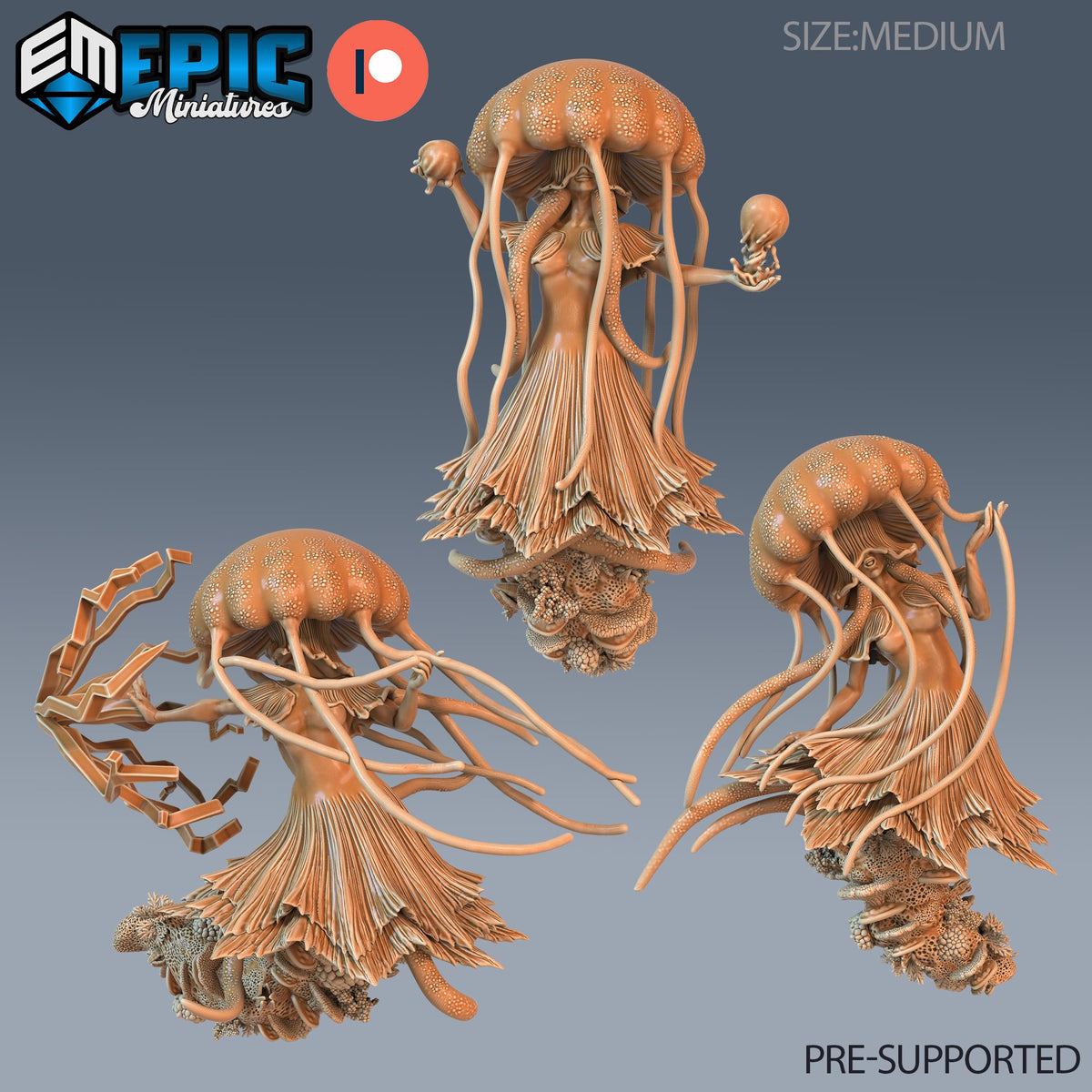 Jellyfish Mermaid Set of 3 DND miniatures group photo Aquatic Journey