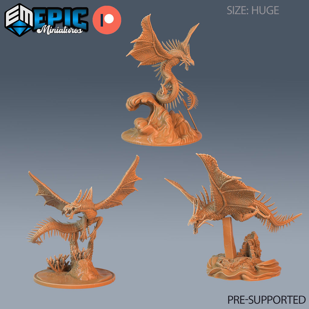 Ocean Drake Set of 3 DND miniatures group photo Aquatic Journey