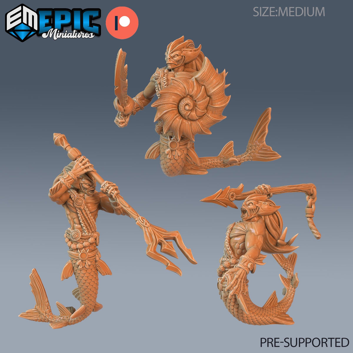 Merman Warrior Set of 3 DND miniatures group photo Aquatic Journey